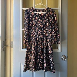 Floral Black Skater Dress / 90s Vintage